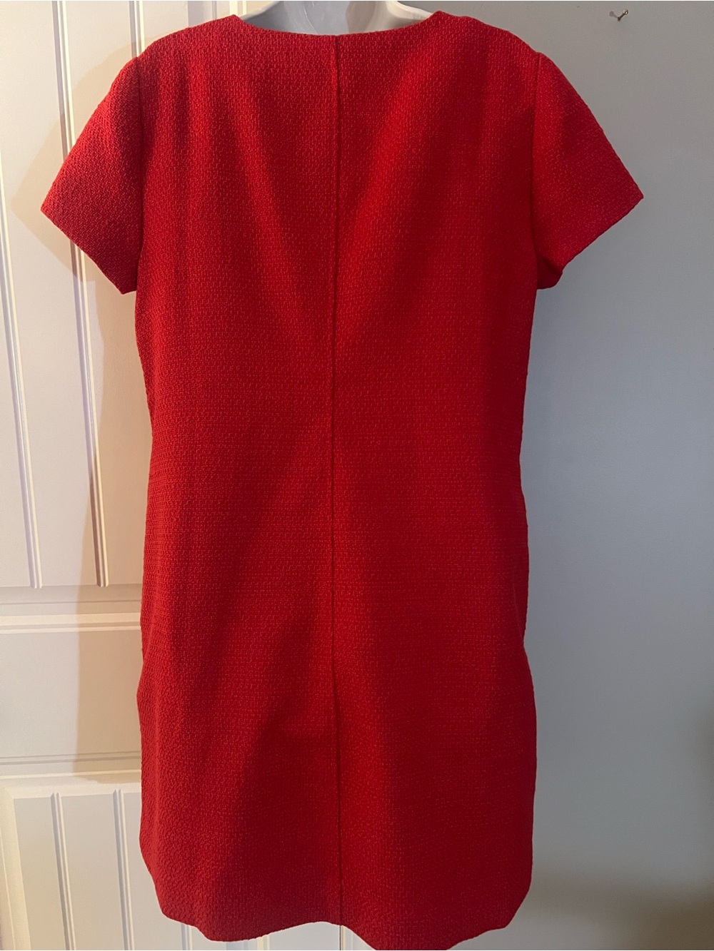 J.Crew Holiday Red Bouclé/Tweed-Texture Dress Crystal Jeweled floral buttons - Picture 10 of 14